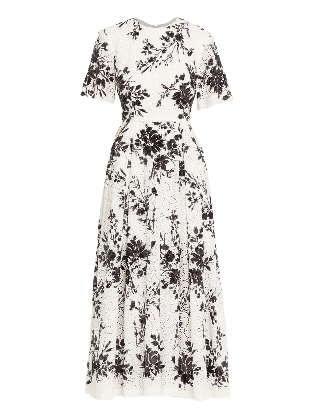PRABAL GURUNG Sequin Floral Embroidered Eyelet Midi Dress