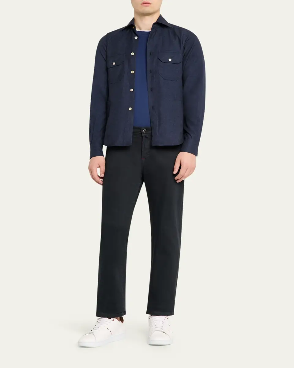 Kiton Men's Cashmere Twill Double-Pocket Button-Down Shirt | Thumbnail 2 Kiton Men's Cashmere Twill Double-Pocket Button-Down Shirt | Thumbnail 2