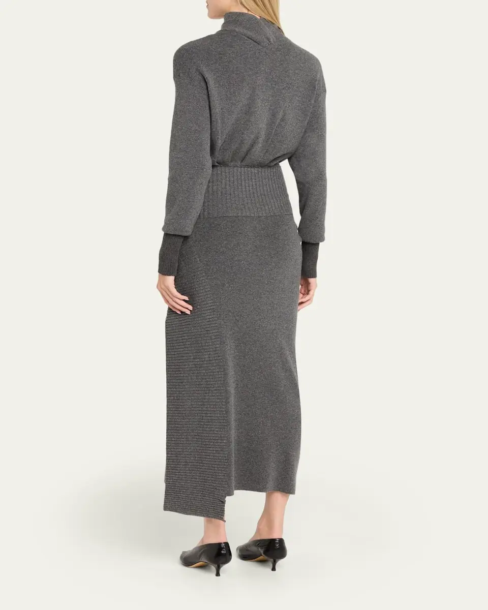 Lanvin Side Drape Long-Sleeve Wool-Cashmere Midi Sweater Dress | Thumbnail 3 Lanvin Side Drape Long-Sleeve Wool-Cashmere Midi Sweater Dress | Thumbnail 3