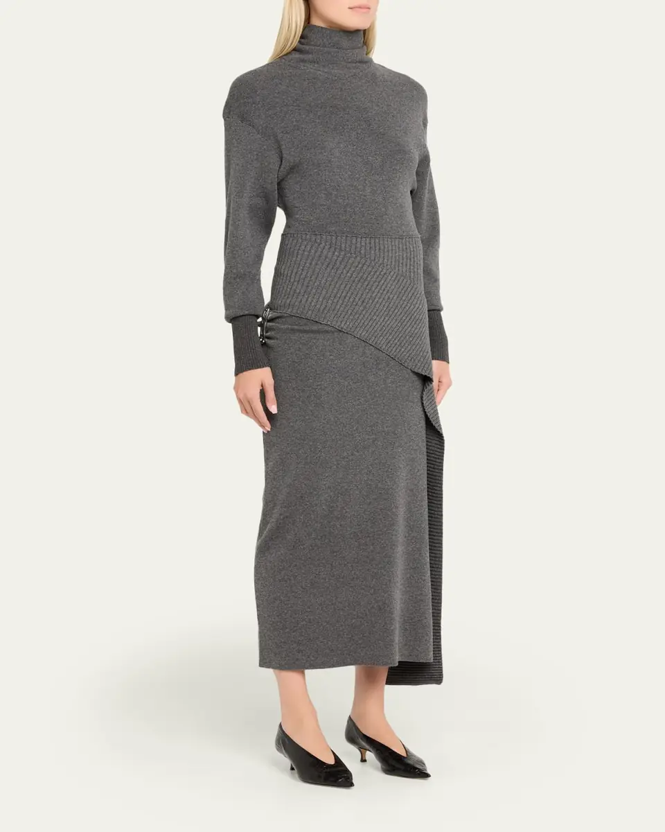 Lanvin Side Drape Long-Sleeve Wool-Cashmere Midi Sweater Dress | Thumbnail 4 Lanvin Side Drape Long-Sleeve Wool-Cashmere Midi Sweater Dress | Thumbnail 4