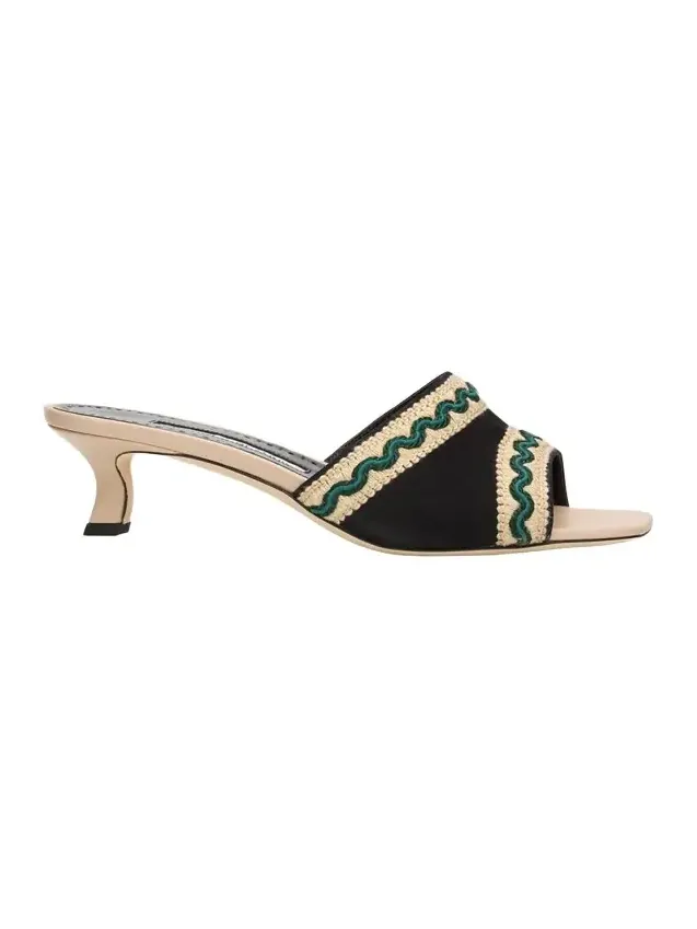 50mm Marebis Embroidered Crochet-Trim Suede Mules