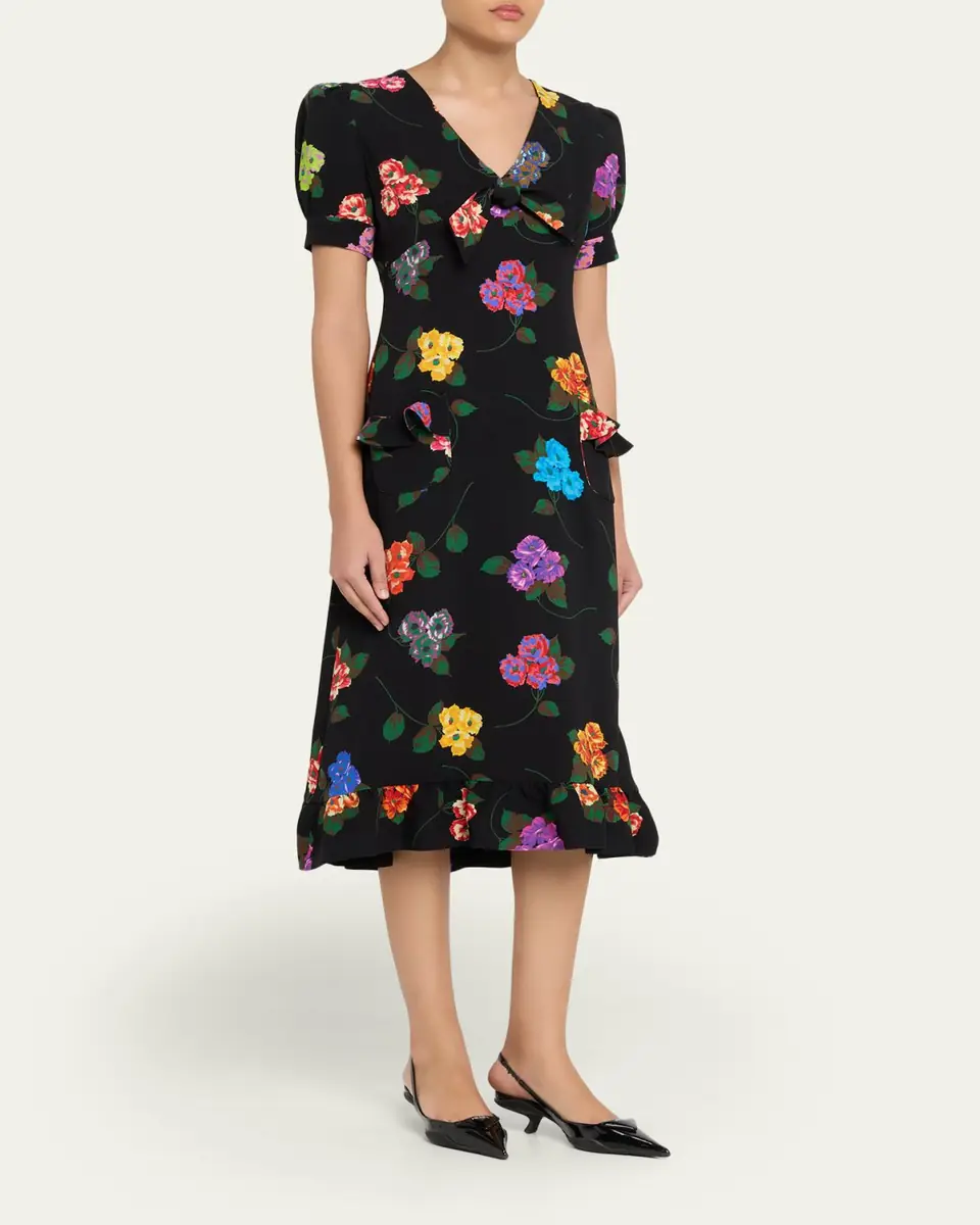 Libertine Antique Primrose Silk Puff-Sleeve Midi Dress | Thumbnail 4 Libertine Antique Primrose Silk Puff-Sleeve Midi Dress | Thumbnail 4