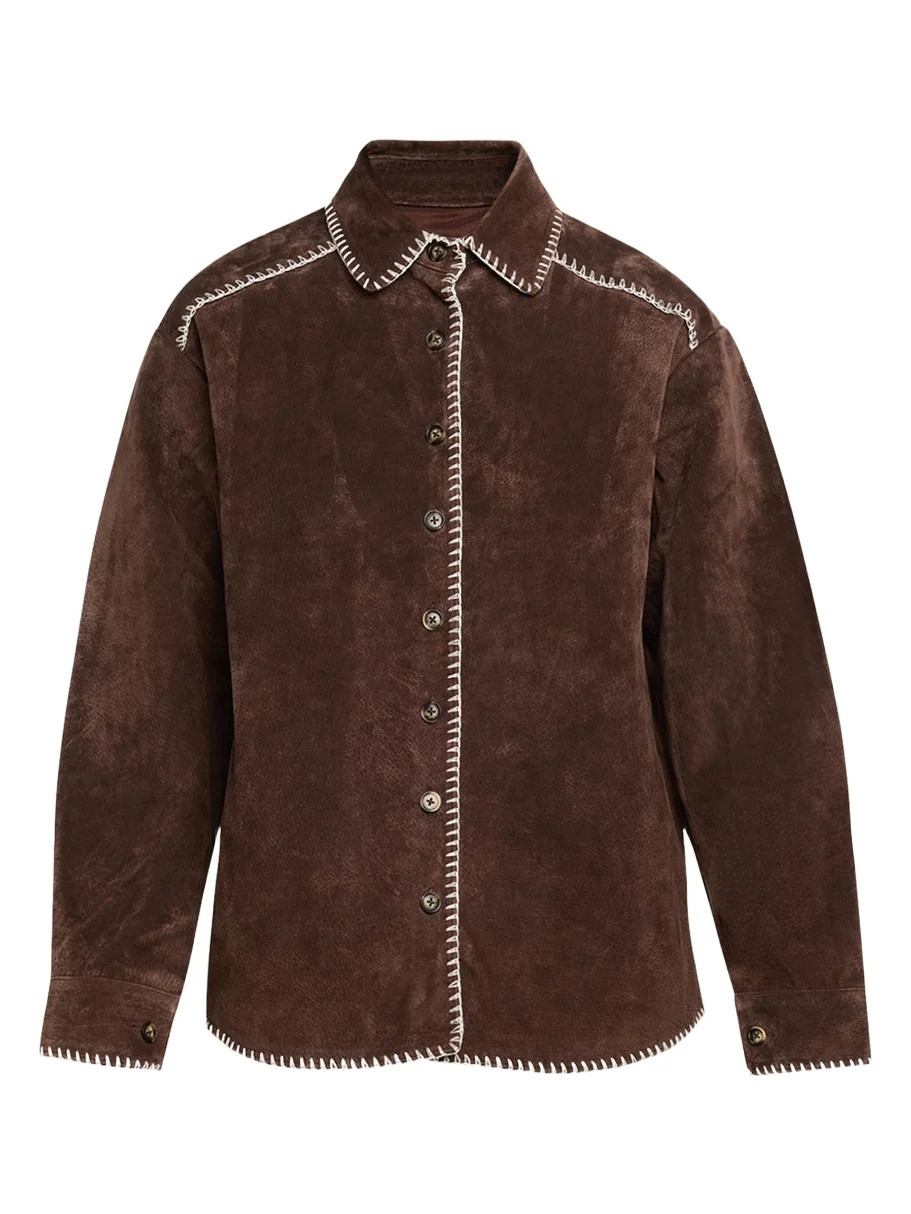 Long-Sleeve Western Suede Shirt