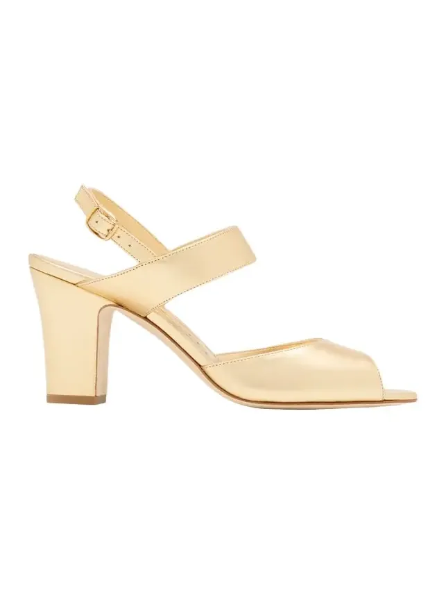 90mm Khiko Metallic Leather Peep-Toe Slingback Sandals 90mm Khiko Metallic Leather Peep-Toe Slingback Sandals