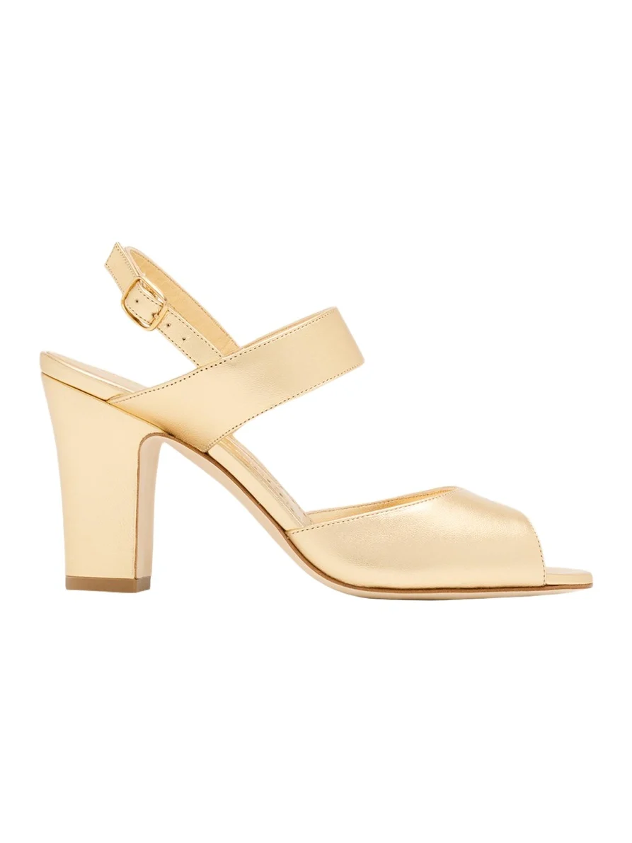 90mm Khiko Metallic Leather Peep-Toe Slingback Sandals