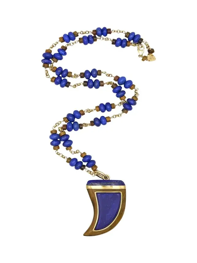 Tiger's Eye and Lapis Tooth Pendant Necklace Tiger's Eye and Lapis Tooth Pendant Necklace