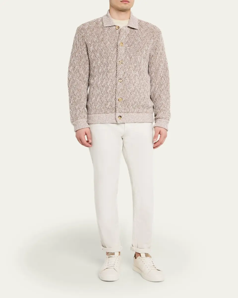 Baldassari Men's Wool-Blend Basketweave Stitch Cardigan | Thumbnail 2