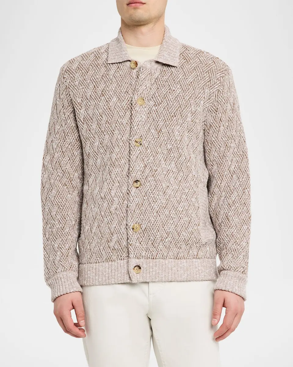Baldassari Men's Wool-Blend Basketweave Stitch Cardigan | Thumbnail 8