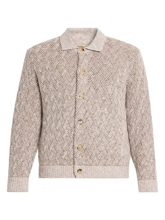Men's Wool-Blend Basketweave Stitch Cardigan