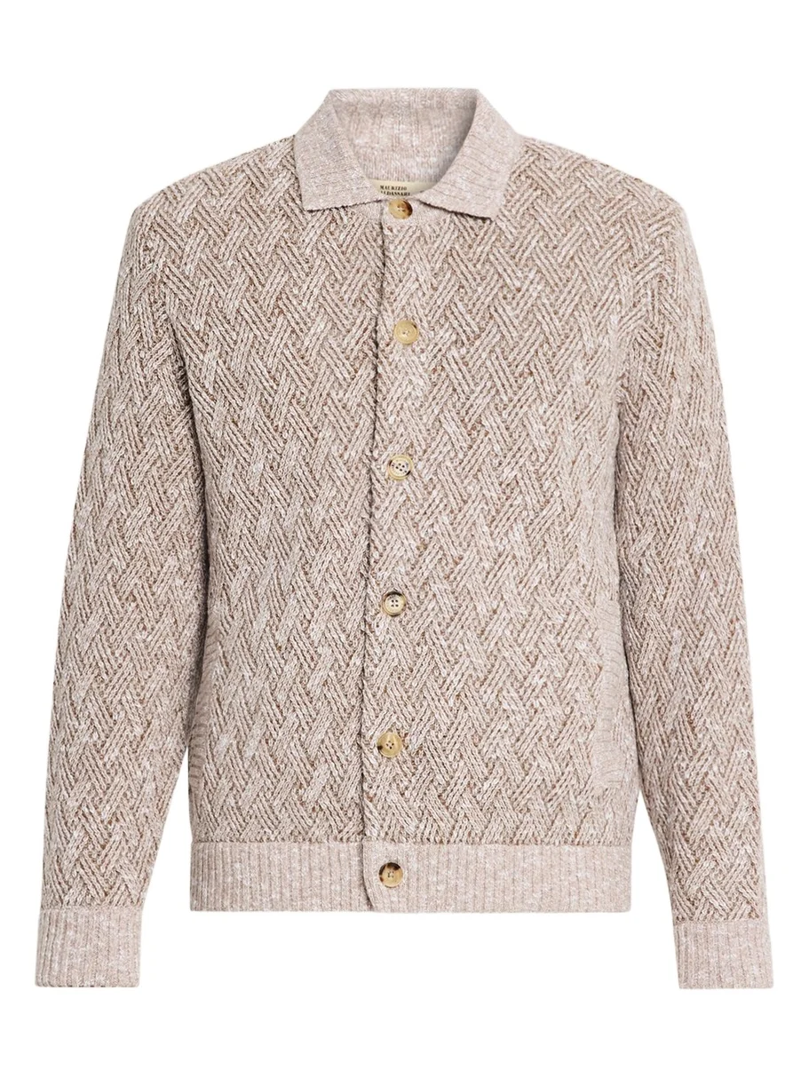 Men's Wool-Blend Basketweave Stitch Cardigan