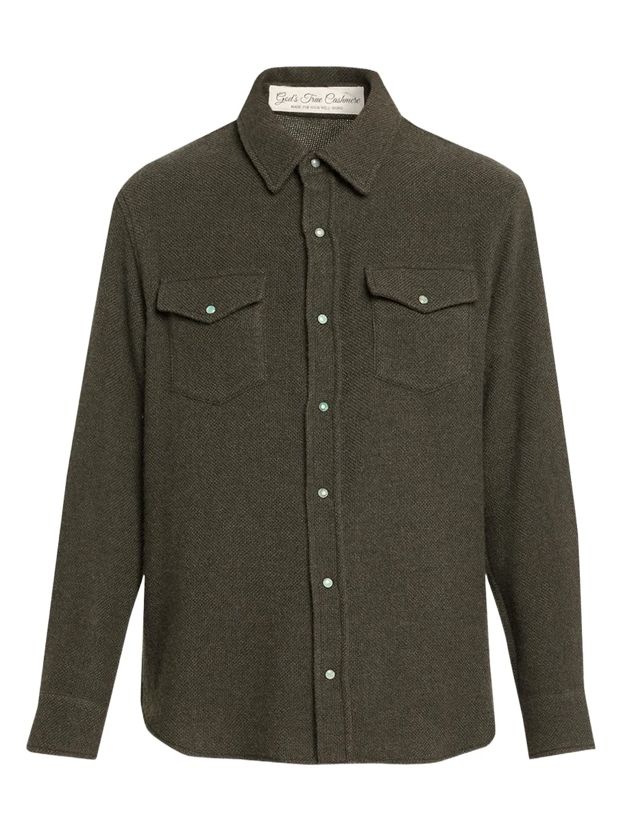 God’s True Cashmere Sable Solid Cashmere Flannel Shirt