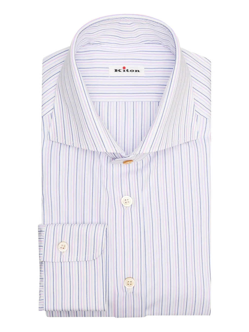 Kiton Men's Spread Collar Multi-Stripe Cotton Dress Shirt