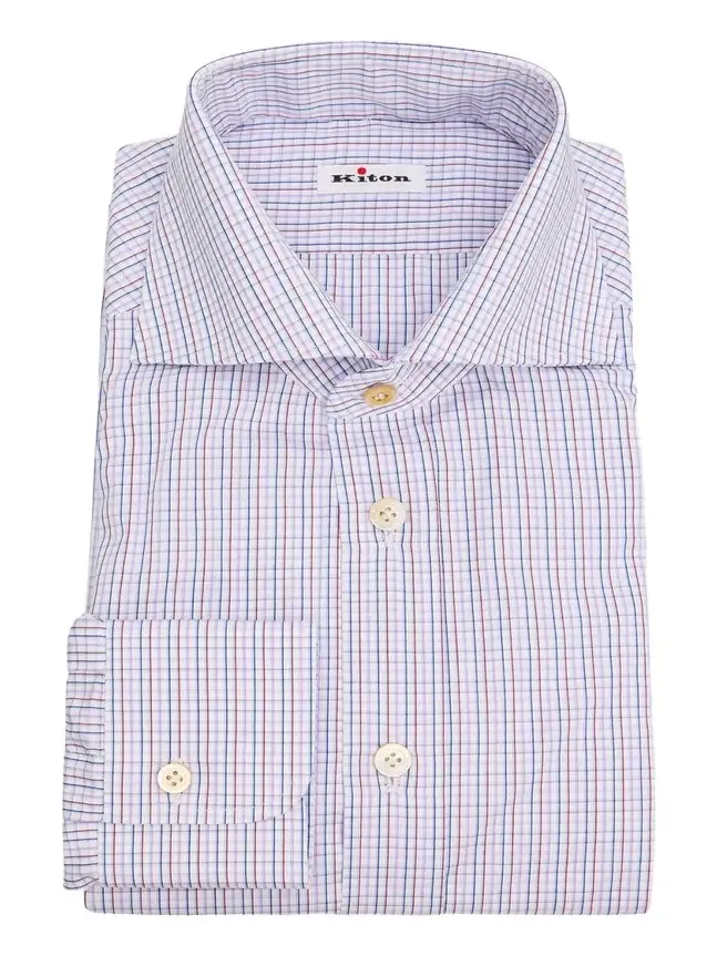 Kiton Men's Cotton Graph Check Classic-Fit Dress Shirt
