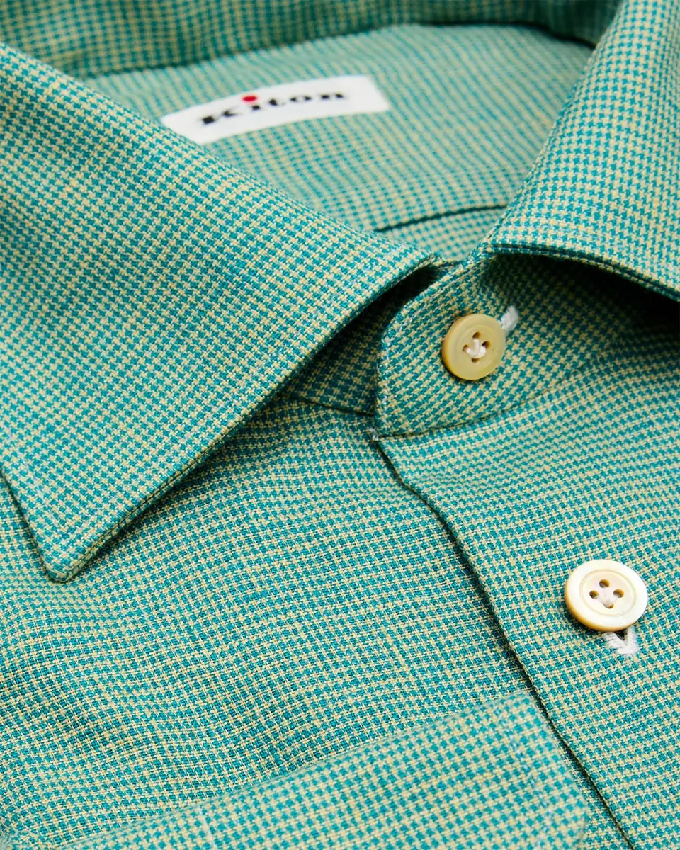 Kiton Men's Linen Blend Micro-Houndstooth Dress Shirt | Thumbnail 2 Kiton Men's Linen Blend Micro-Houndstooth Dress Shirt | Thumbnail 2