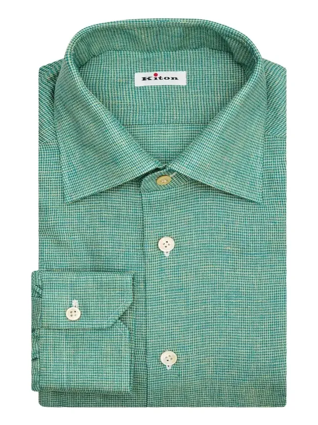 Men's Linen Blend Micro-Houndstooth Dress Shirt Men's Linen Blend Micro-Houndstooth Dress Shirt