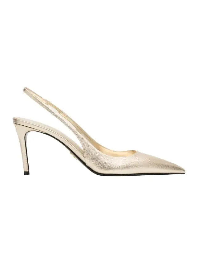 90mm Saffiano Metallic Leather Slingback Pumps 90mm Saffiano Metallic Leather Slingback Pumps