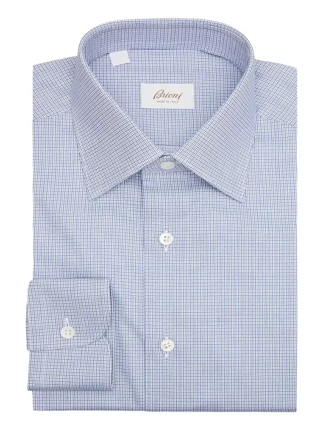 Men's Cotton Micro-Check Point Collar Dress Shirt Men's Cotton Micro-Check Point Collar Dress Shirt