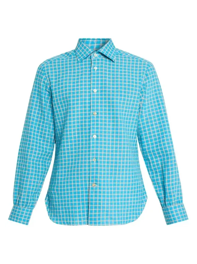 Men's Linen-Blend Plaid Button-Down Shirt Men's Linen-Blend Plaid Button-Down Shirt