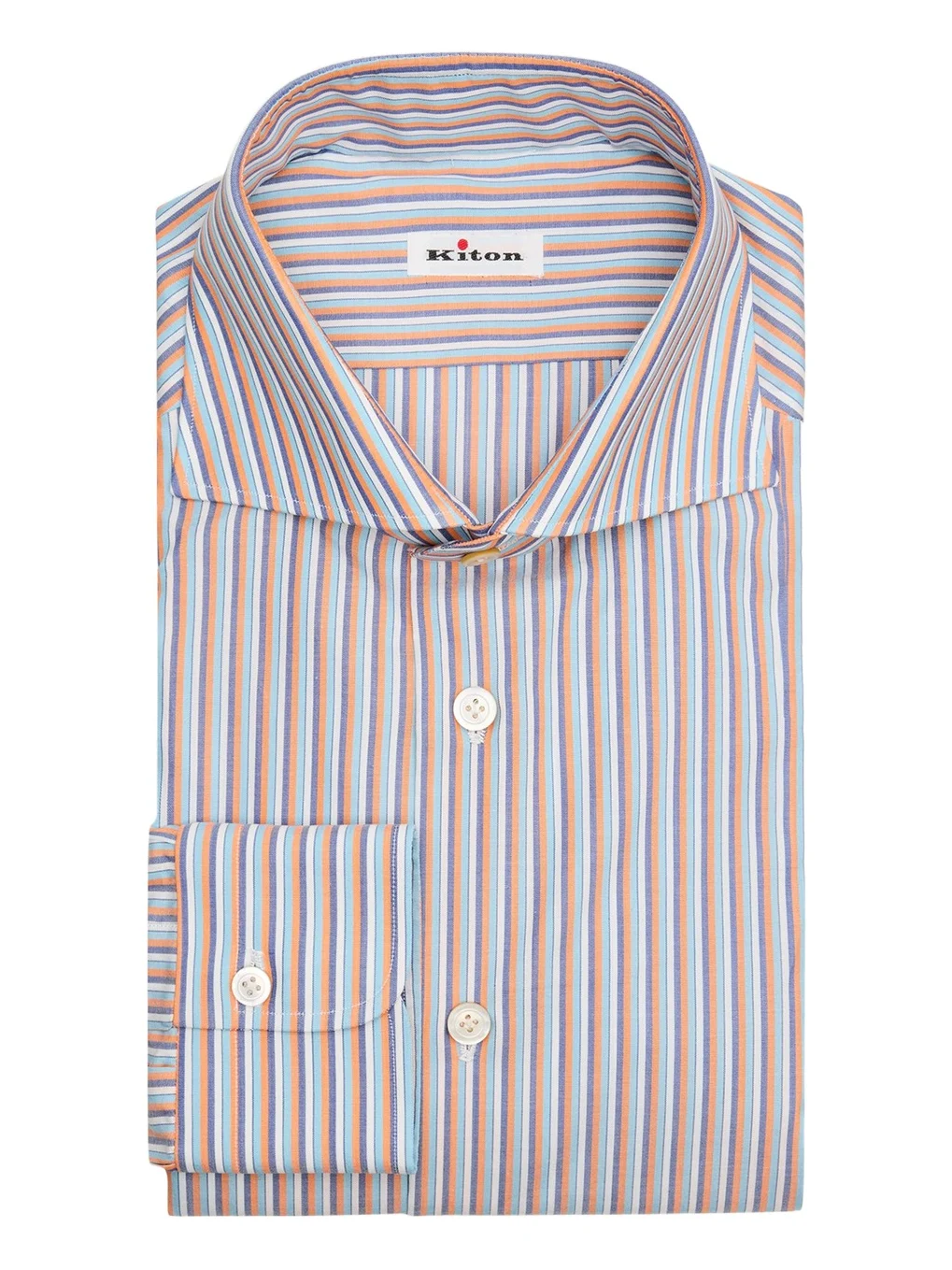 Kiton Men's Cotton Multicolor Stripe Spread-Collar Dress Shirt