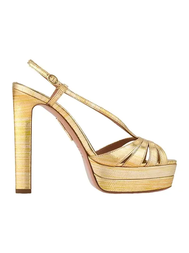 130mm Aimee Metallic Leather Platform Sandals