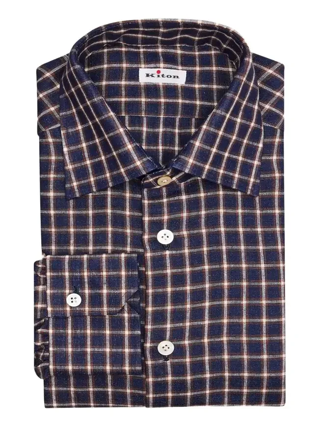 Men's Linen-Blend Windowpane Plaid Dress Shirt Men's Linen-Blend Windowpane Plaid Dress Shirt