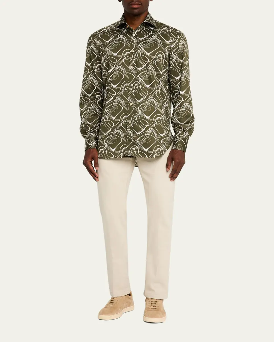 Kiton Men's Cotton Wave-Print Sport Shirt | Thumbnail 2 Kiton Men's Cotton Wave-Print Sport Shirt | Thumbnail 2