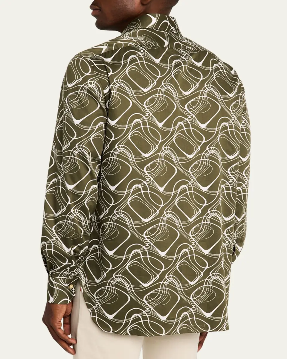 Kiton Men's Cotton Wave-Print Sport Shirt | Thumbnail 3 Kiton Men's Cotton Wave-Print Sport Shirt | Thumbnail 3
