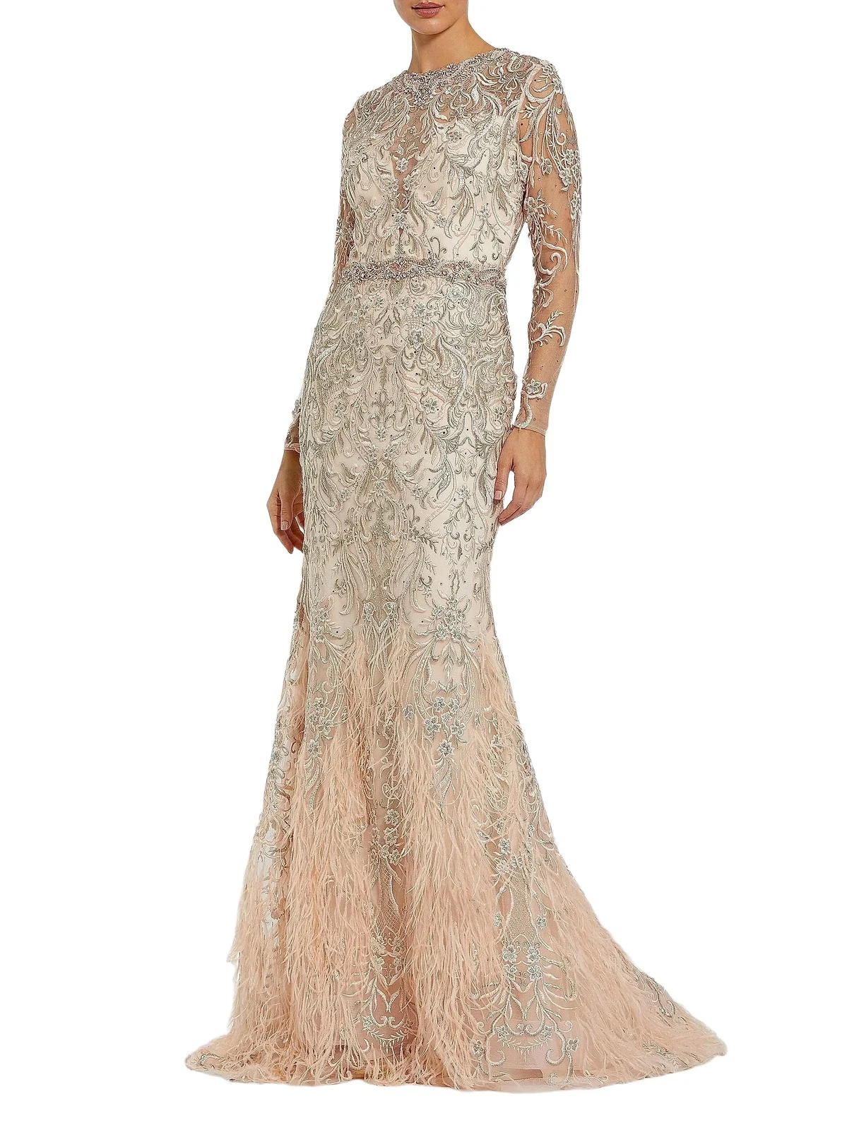 Women's Evening Embroidered Illusion Gown