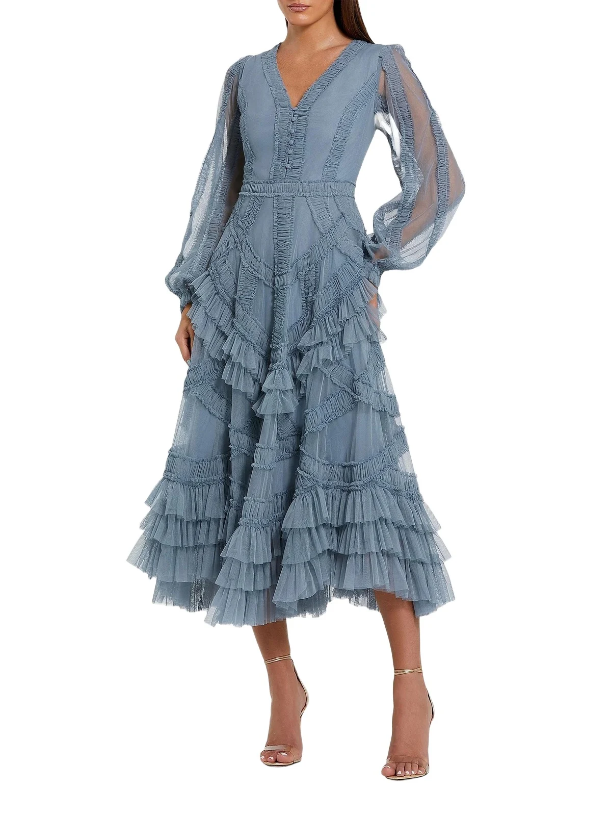 Women's Mesh Micro Ruffle Midi-Dress