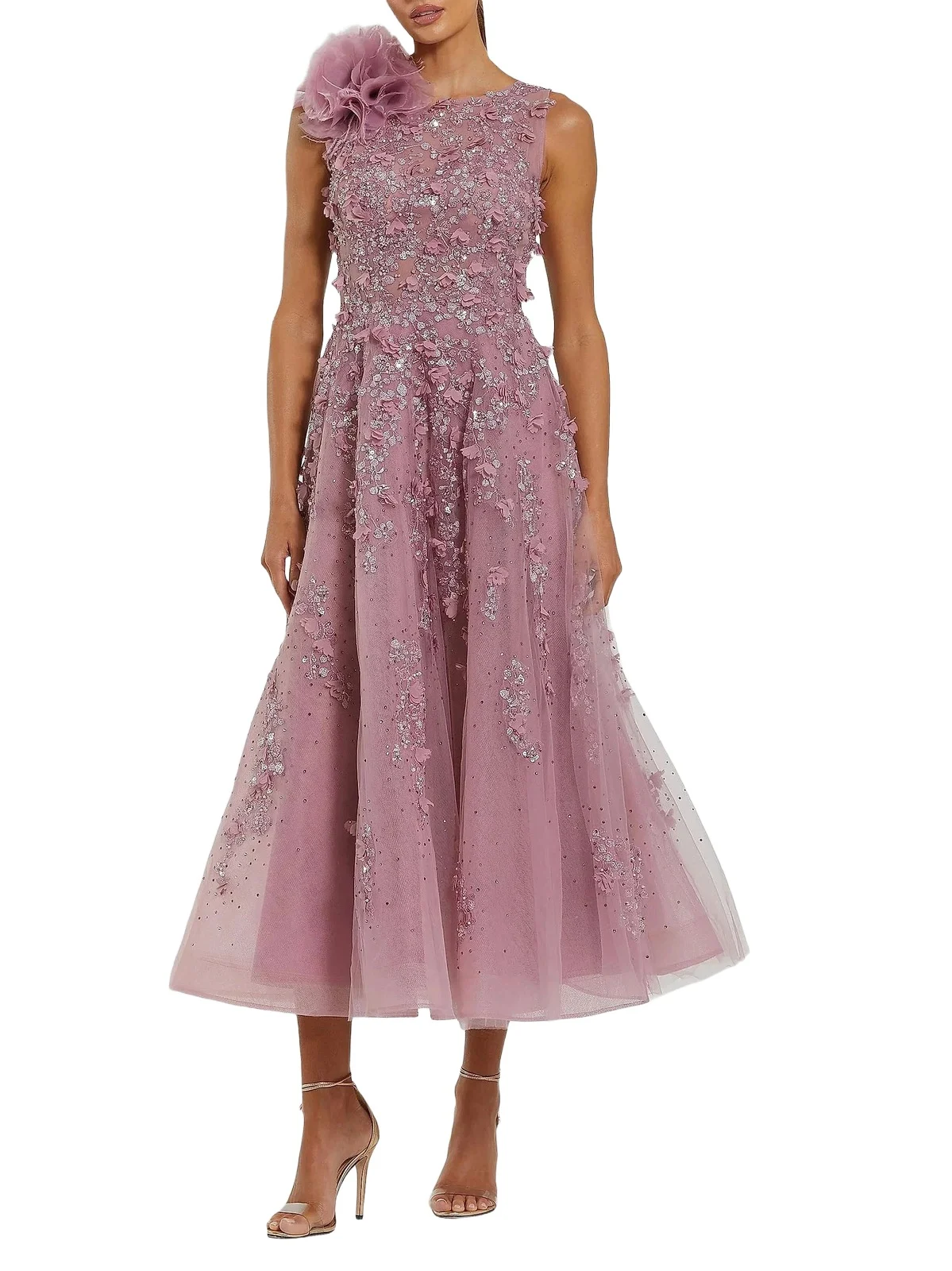 Mac Duggal Women's Cocktail Beaded Fit & Flare Midi-Dress - Orchid