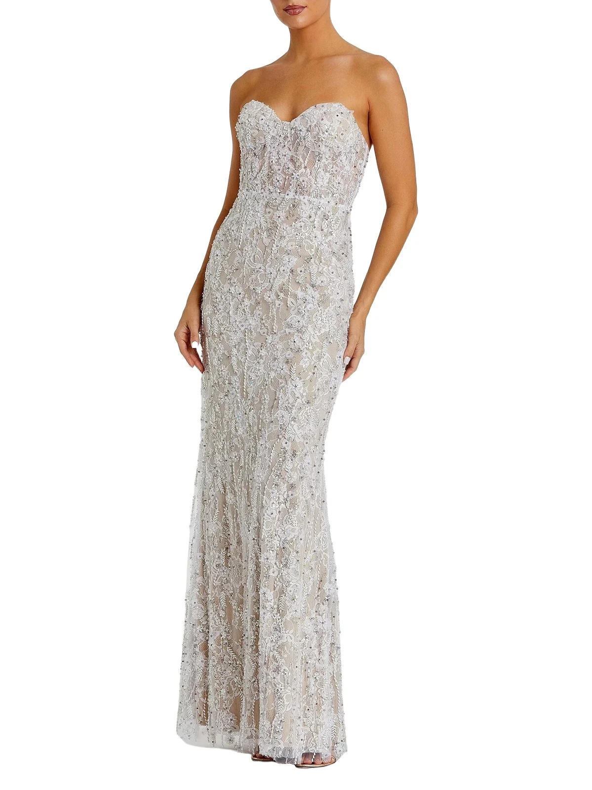 Women's Embellished Floral Lace Strapless Bustier Gown