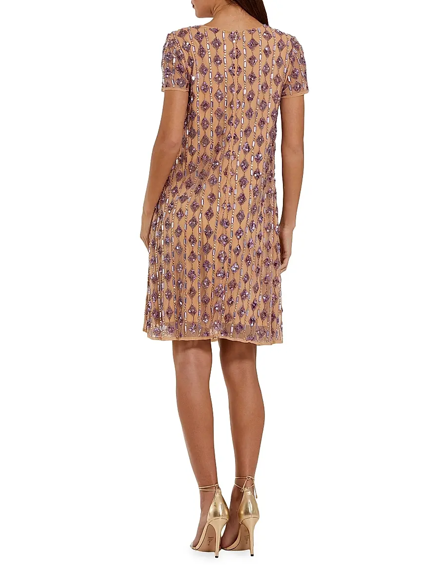 Mac Duggal Women's Cocktail Beaded Mesh T-Shirt Knee-Length Dress | Thumbnail 2
