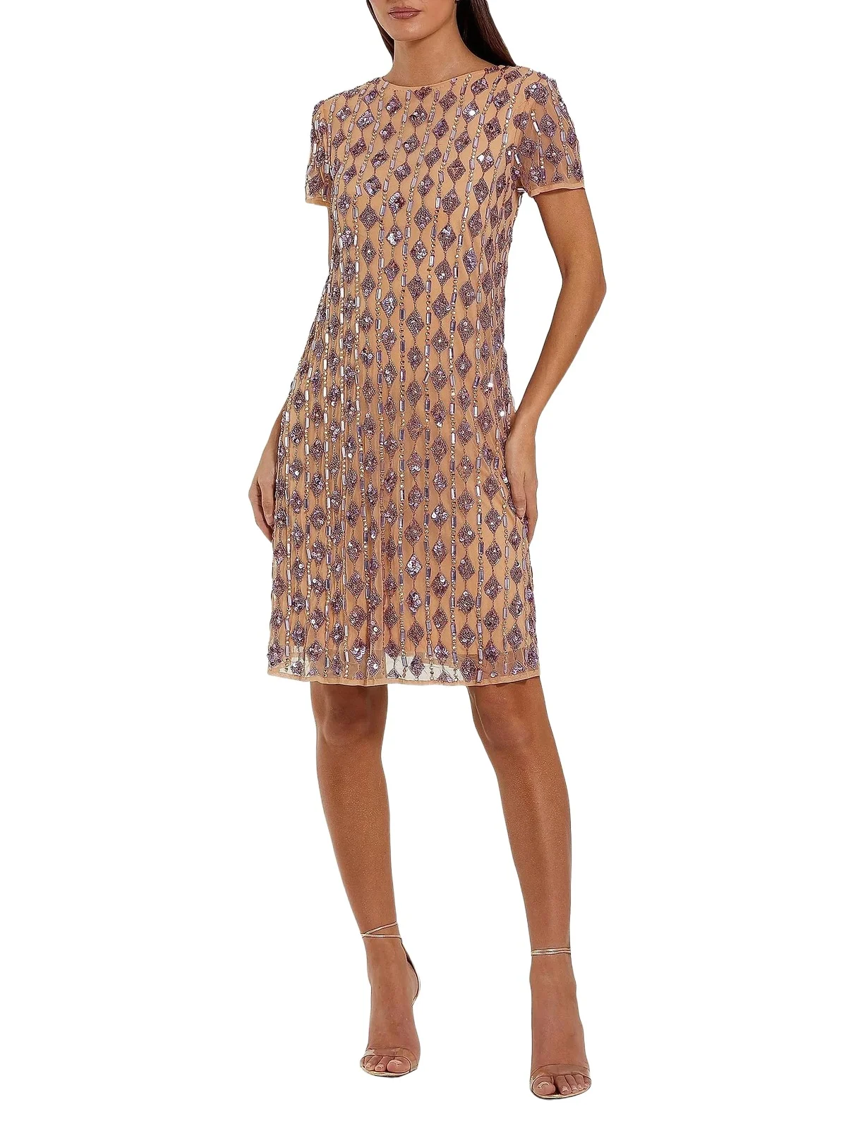Mac Duggal Women's Cocktail Beaded Mesh T-Shirt Knee-Length Dress
