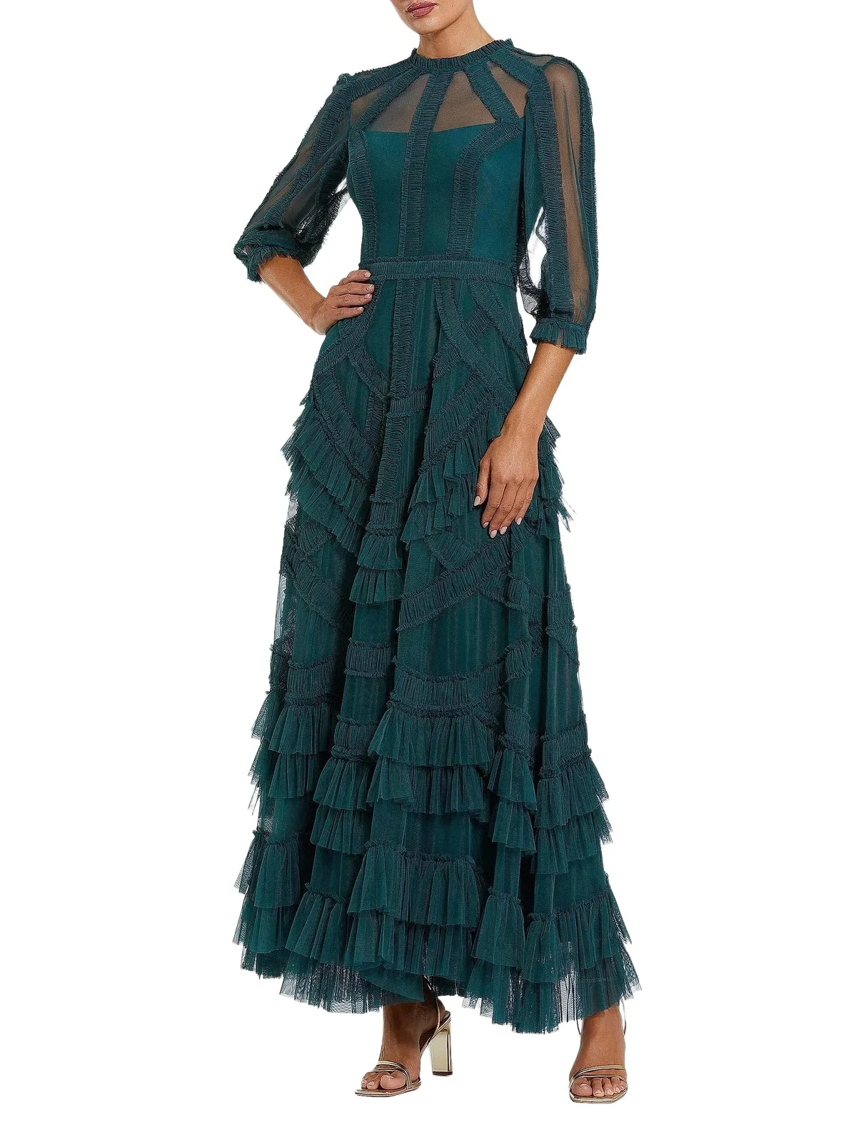 Women's Evening Mesh Ruffle-Trim Gown Women's Evening Mesh Ruffle-Trim Gown