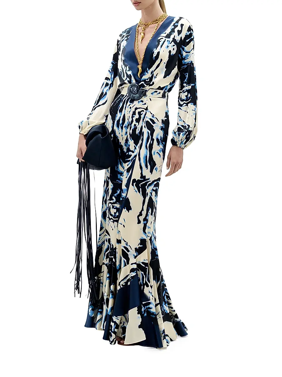 Silvia Tcherassi Women's Remy Plunging Stretch-Silk Maxi Dress | Thumbnail 2 Silvia Tcherassi Women's Remy Plunging Stretch-Silk Maxi Dress | Thumbnail 2