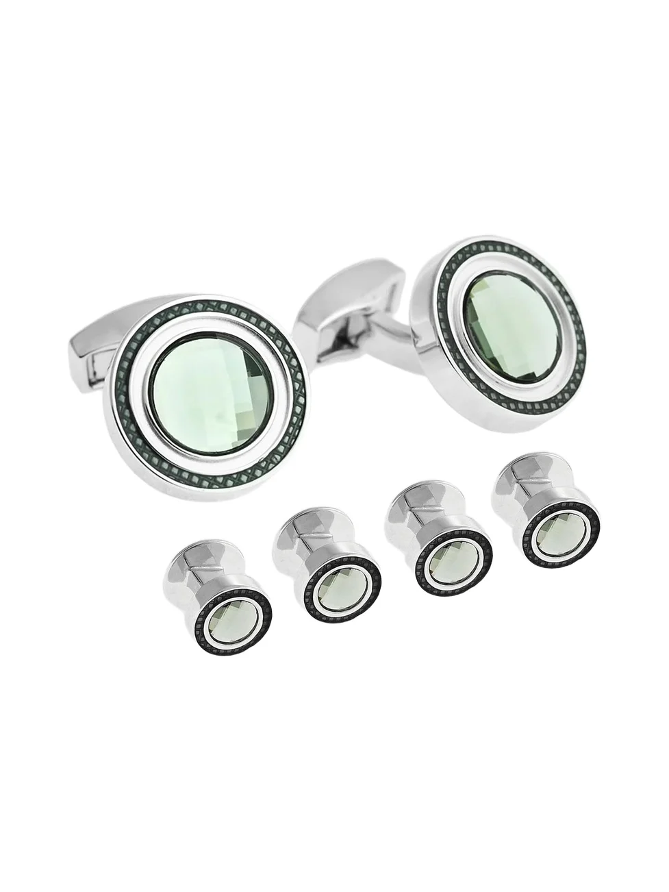 Men's 6-Piece Swarovski Crystal Stud & Cufflink Set - Black Men's 6-Piece Swarovski Crystal Stud & Cufflink Set - Black