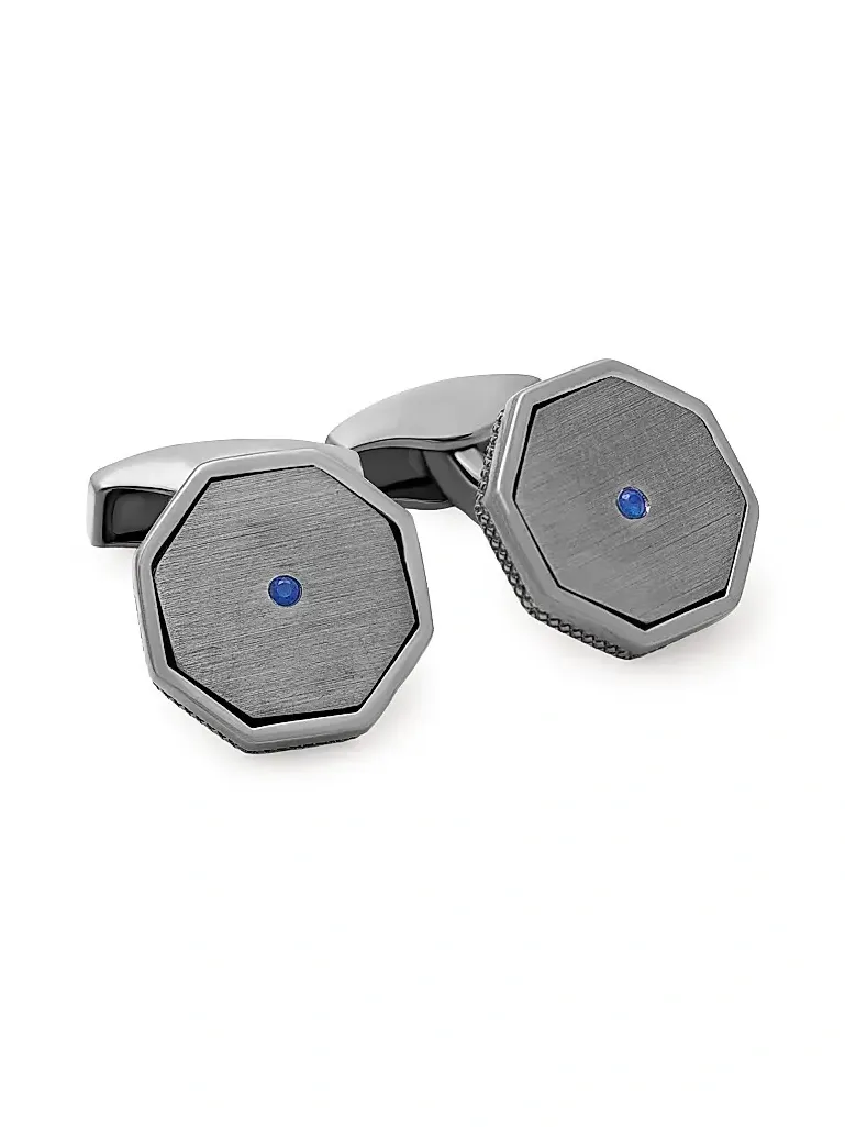 Men's Black Rhodium-Plated Sterling Silver & Sapphire Octagon Cufflinks