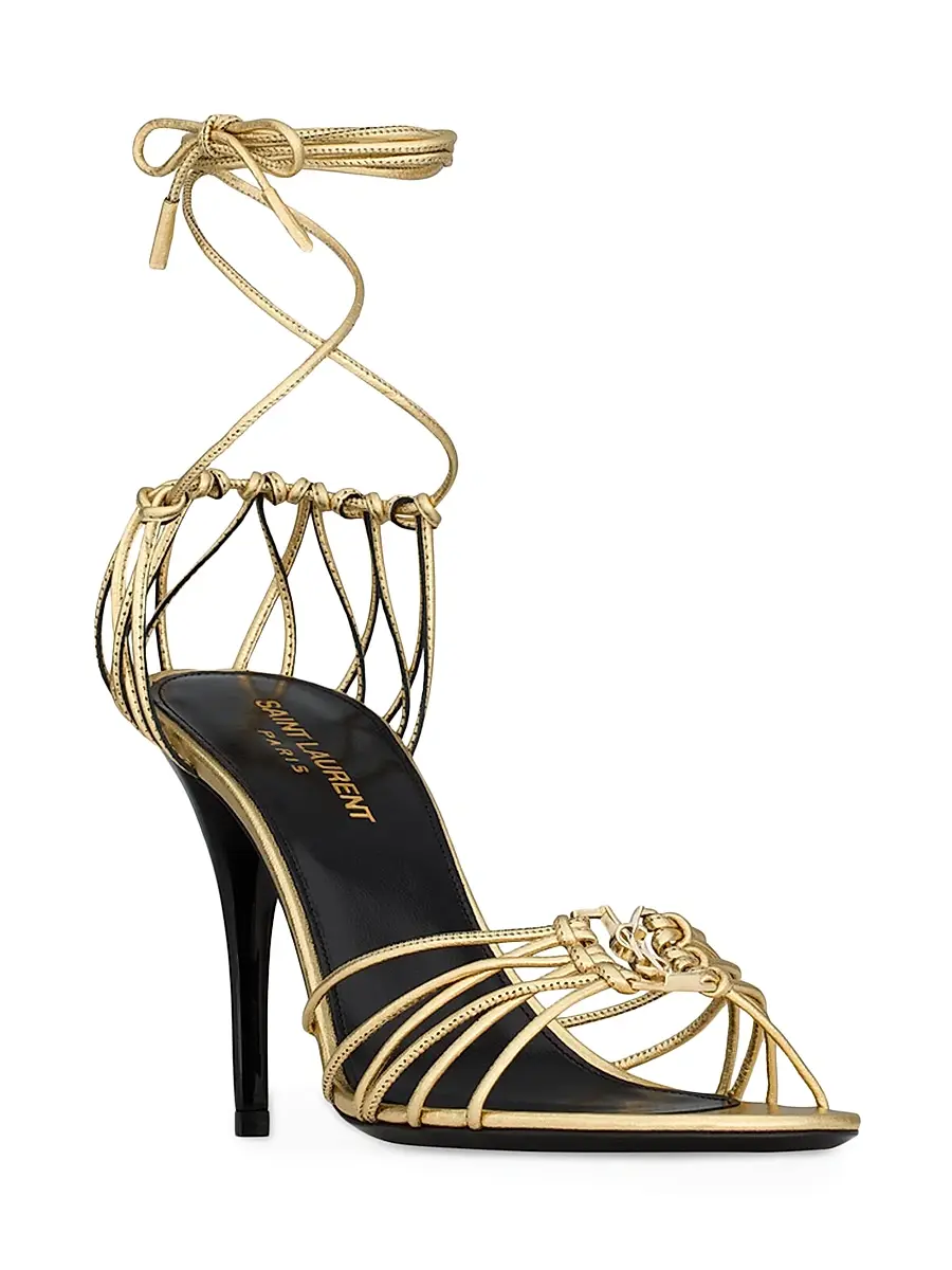 Saint Laurent Women's Babylone Sandals in Metallic Leather - Or | Thumbnail 2