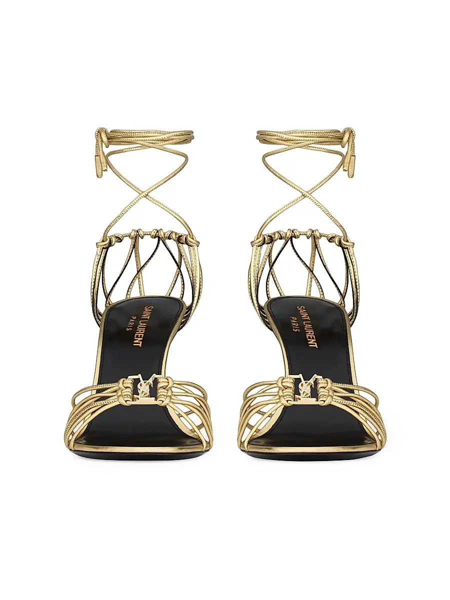 Saint Laurent Women's Babylone Sandals in Metallic Leather - Or | Thumbnail 3