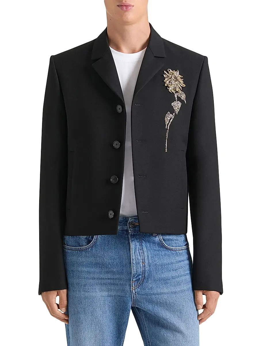 Givenchy Men's Embellished Single-Breasted Cropped Jacket in Wool - Black | Thumbnail 2 Givenchy Men's Embellished Single-Breasted Cropped Jacket in Wool - Black | Thumbnail 2