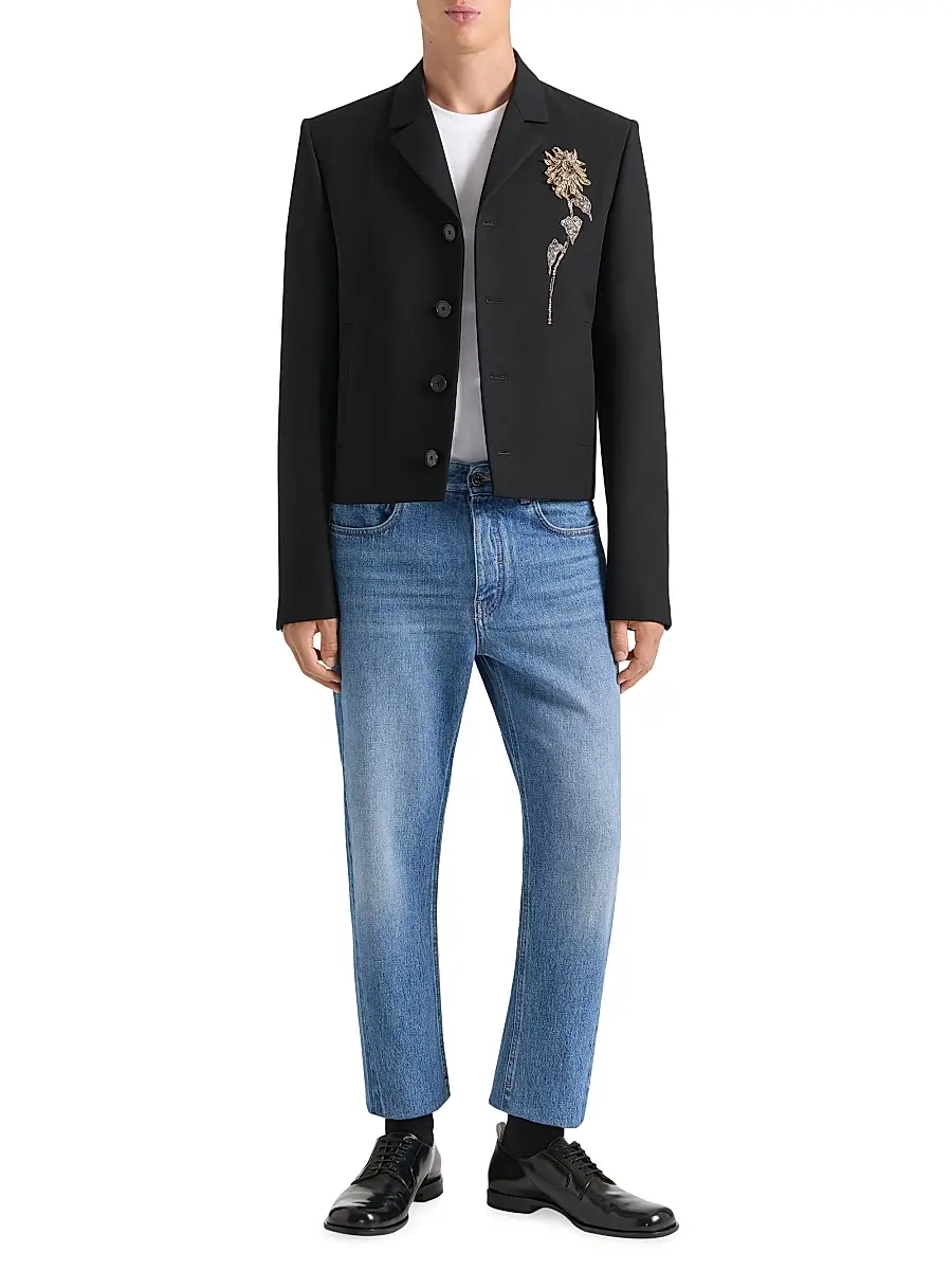 Givenchy Men's Embellished Single-Breasted Cropped Jacket in Wool - Black | Thumbnail 6 Givenchy Men's Embellished Single-Breasted Cropped Jacket in Wool - Black | Thumbnail 6