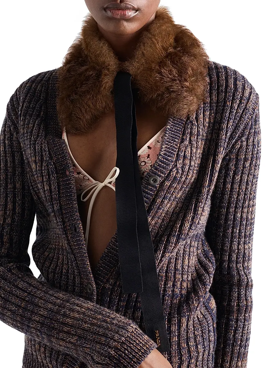 Prada Women's Shearling Collar - Brown | Thumbnail 2 Prada Women's Shearling Collar - Brown | Thumbnail 2