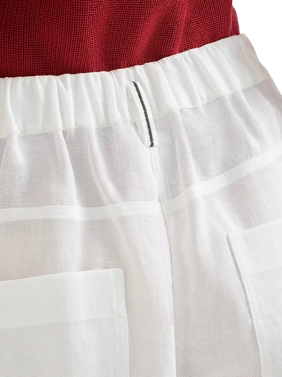 Brunello Cucinelli Women's Cotton Pleated A-Line Trousers with Monili - White | Thumbnail 4
