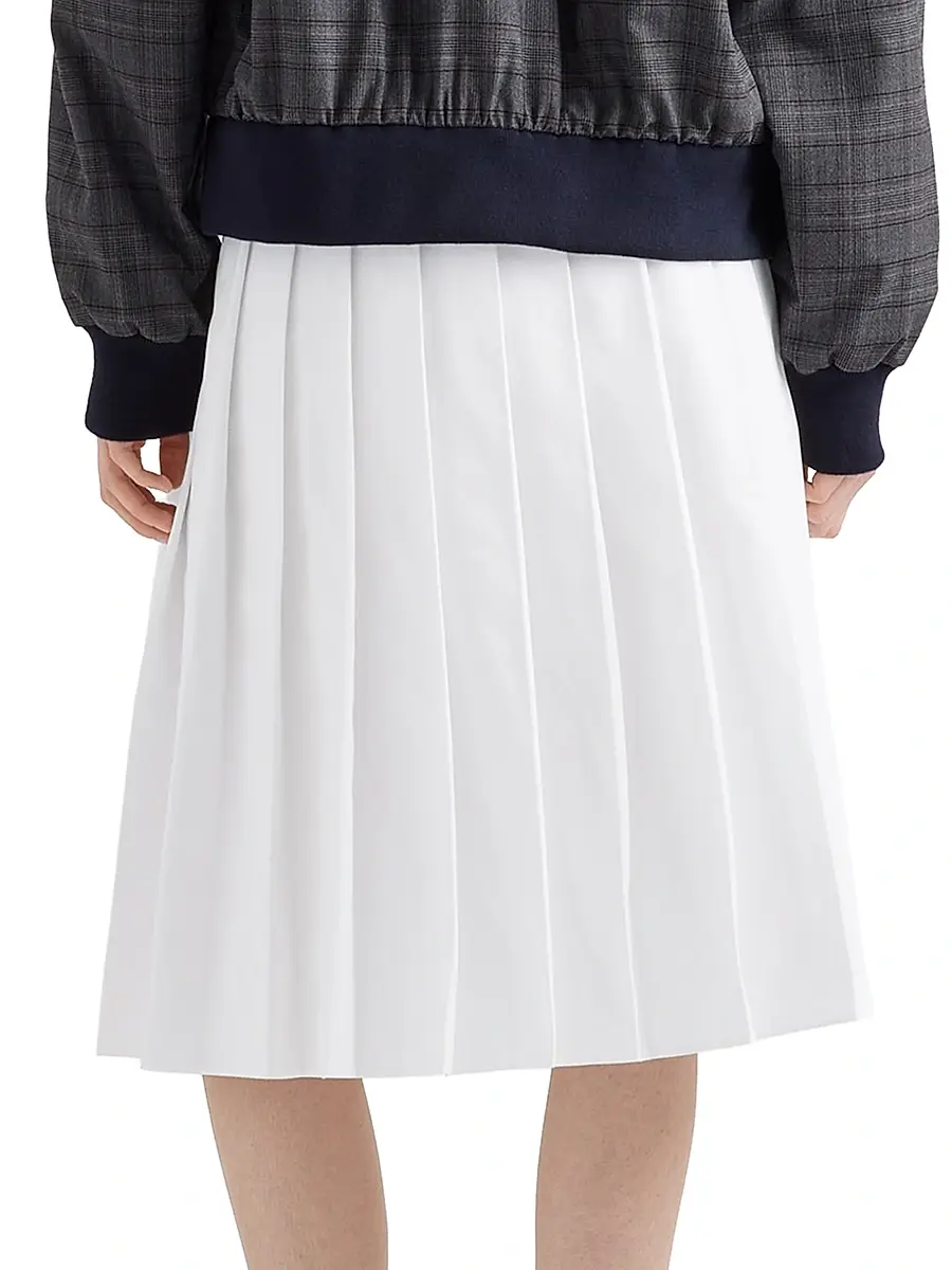 Prada Women's Pleated Poplin and Rush Stitch Skirt | Thumbnail 3