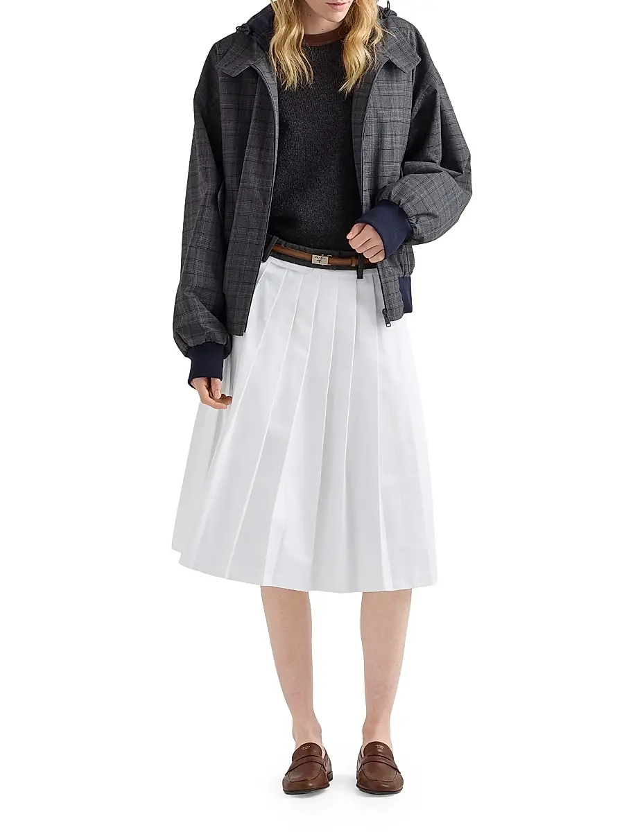 Prada Women's Pleated Poplin and Rush Stitch Skirt | Thumbnail 5