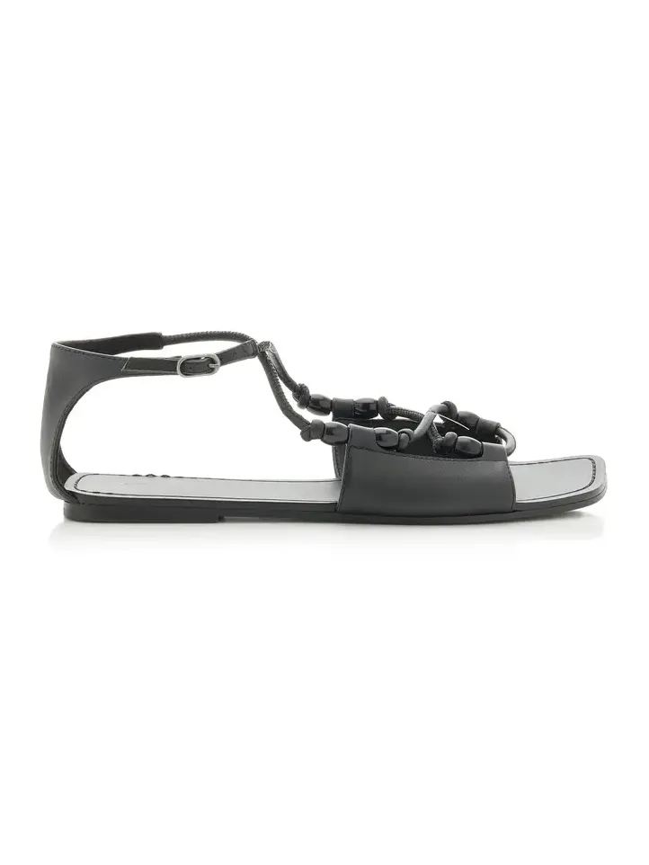 St. Agni Beaded Leather T-Strap Sandals