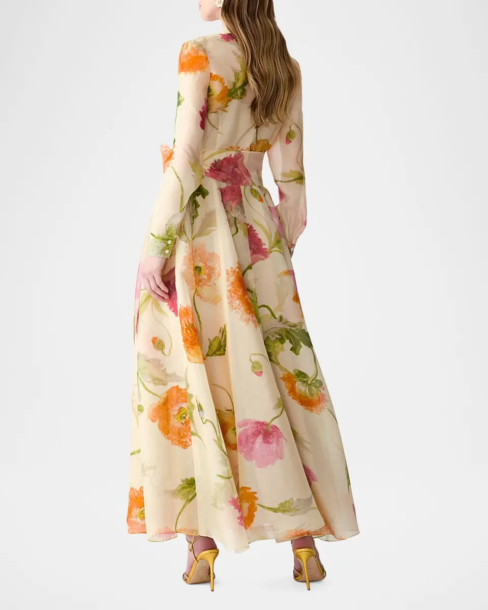 Carolina Herrera Floral Silk Organza Belted Long-Sleeve Maxi Trench Dress | Thumbnail 5 Carolina Herrera Floral Silk Organza Belted Long-Sleeve Maxi Trench Dress | Thumbnail 5
