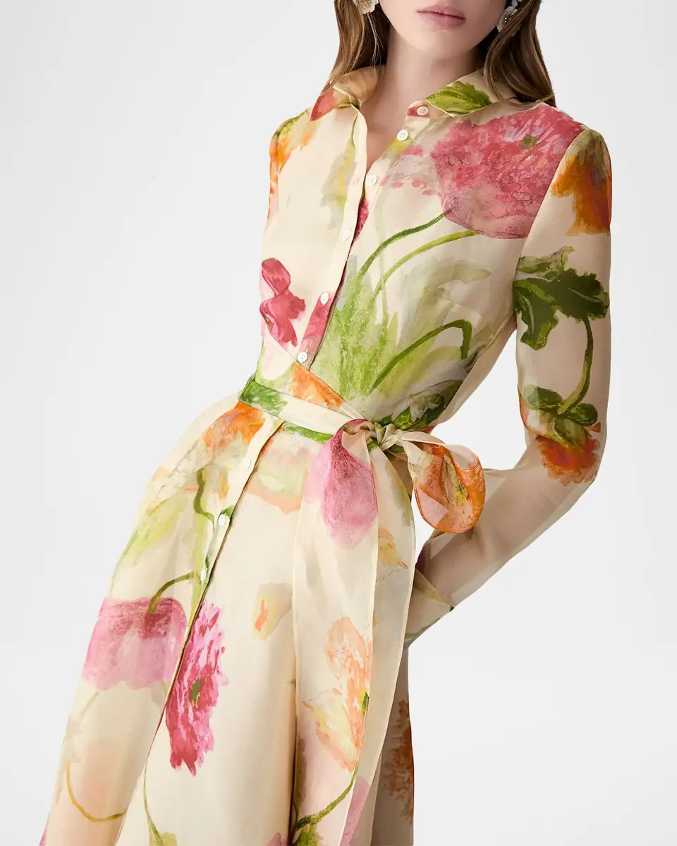 Carolina Herrera Floral Silk Organza Belted Long-Sleeve Maxi Trench Dress | Thumbnail 6 Carolina Herrera Floral Silk Organza Belted Long-Sleeve Maxi Trench Dress | Thumbnail 6
