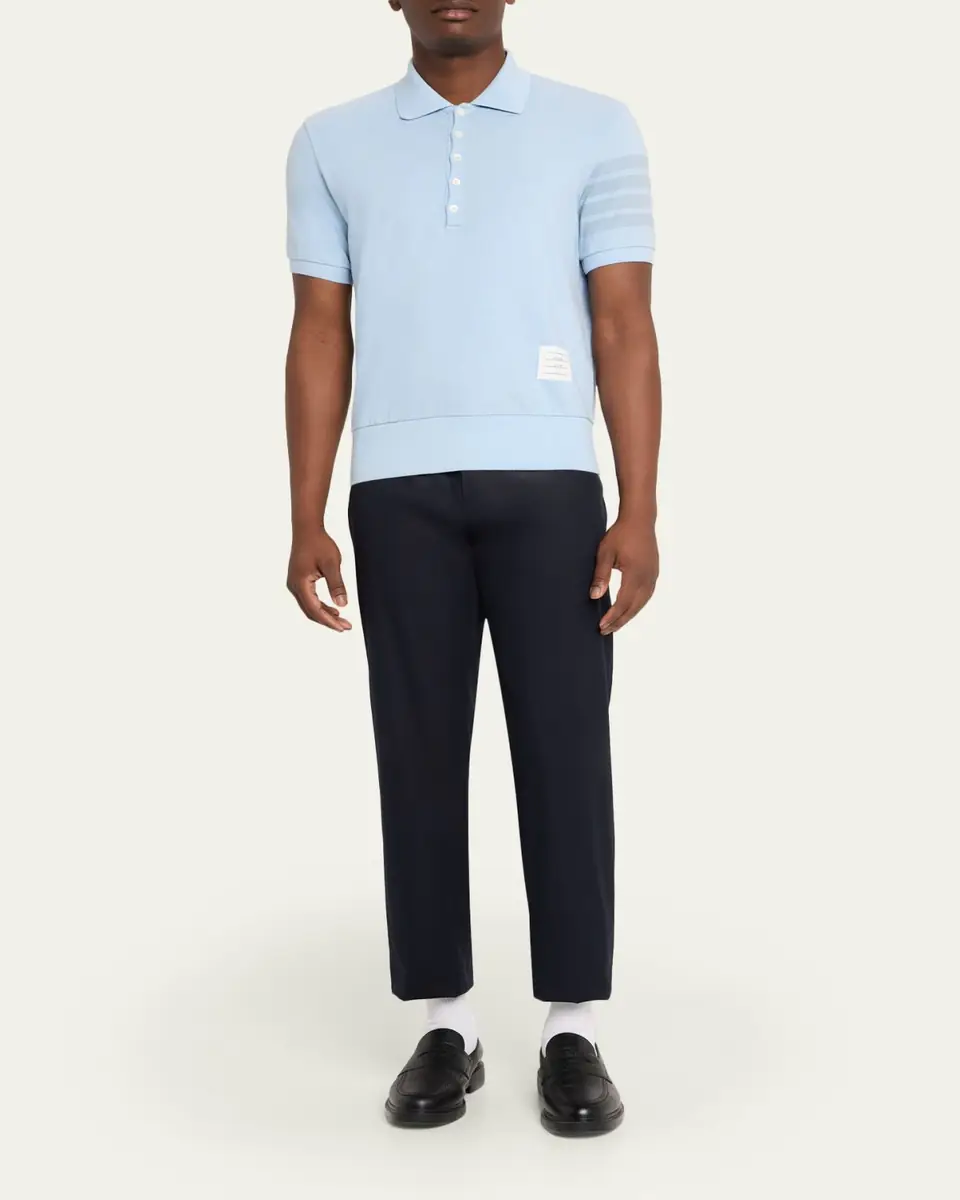 Thom Browne Men's Garment Dyed Jersey 4-Bar Polo Shirt | Thumbnail 2 Thom Browne Men's Garment Dyed Jersey 4-Bar Polo Shirt | Thumbnail 2