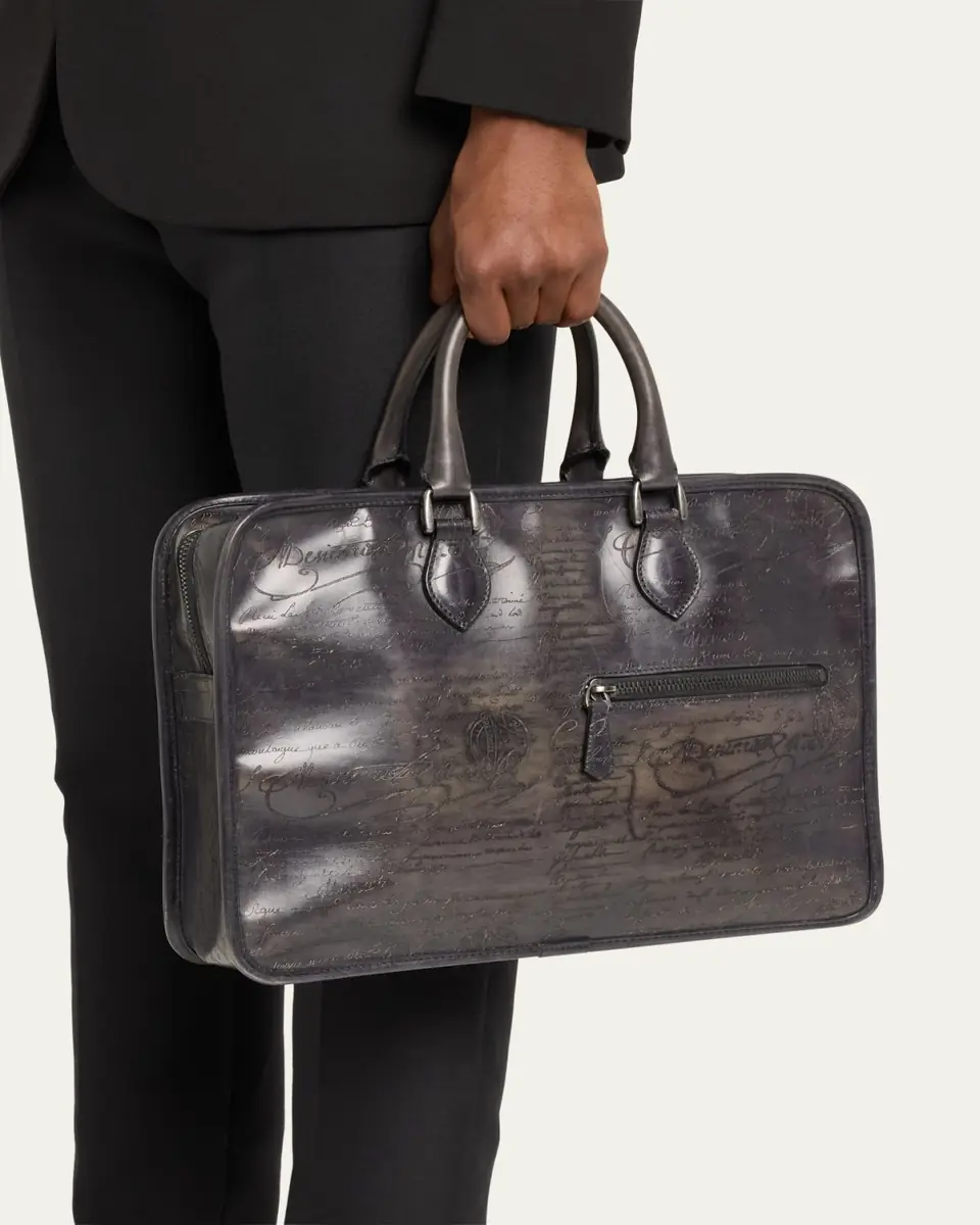 Berluti Men's Un Jour Venezia Scritto Leather Briefcase | Thumbnail 3 Berluti Men's Un Jour Venezia Scritto Leather Briefcase | Thumbnail 3